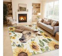 Horse Rugs Living Room Large 140x200, Farmhouse Rustic Sunflower Area Rugs for Bedroom, Patterned Short Pile Non Slip Machine Washable Carpet, Home Decor C-M3