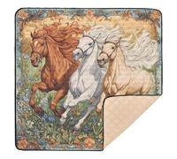 Horse Run Colorful Art Soft Thick Baby Playmat for Floor Washable Kicking Mat for Baby Kids Toddlers Infants, 50'' x 50''