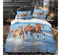 Horse Running Beach Comforter Cover 3D Print Premium 3PCs Bed Set Hidden Zipper Wild Animal Freedom Duvet Cover Ultra Soft Breathable for Teens Kids Girls Boys Women Adults Youth Single（135x200cm）