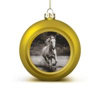 Horse Running by The Water Christmas Ball Ornament - 2.4 Inch Shatterproof Plastic Xmas Tree Decorations, Golden Christmas Tree Decor Hanging Ball for Holiday Wedding Party Decor