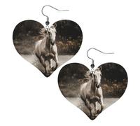 Horse Running by the Water Leather Earrings for Women Heart Earring Lightweight Dangle Drop Earring Set Jewelry Gift, One Size, No Gemstone
