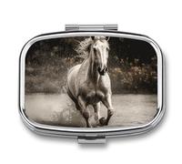 Horse Running by The Water Pill Box,2 Compartments Square Pills Container,Portable for Pocket Or Purse Pill Organizer to Hold Vitamins,Medication,Fish Oil,etc