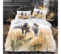 Horse Running Comforter Cover 3D Design Printed All Season 3 Piece Bedding Set Zipper woman Walking Quilt Cover Ultra Soft Breathable for Kids Teens Adults Women Youth Teenagers Double（200x200cm）