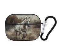 Horse Running in Field AirPod Pro Case, Anti Scratch Hard PC Cover with Keychain, AirPod Pro 2nd/1st Case Accessories for Women Men, Black-Style
