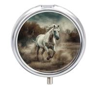 Horse Running in Field Pill Case Pill Box with 3 Compartments