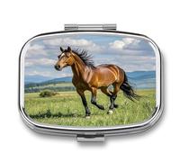 Horse Running in Field Pill Case Travel Portable Pocket Pill Box 2 Compartment Medicine Case Large Capacity Daily Pill Cases Vitamin Organizer Medicine Organizer Small Pill Box