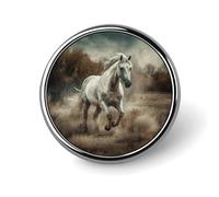 Horse Running in Field Round Badge for Men Women, Durable & Stylish Lapel Pins, Lightweight Metal Badges for Shirts, Jackets, Hats