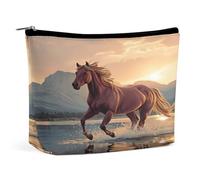 Horse Running in Water Sunset Mountain Reflection Makeup Bag, Travel Toiletry Organizer, Cosmetic Pouch for Women, Birthday Presents for Mom Girls Women Sisters