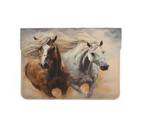 Horse Running Laptop Sleeve 13 Inch PU Leather Case Protective Farm Animal Laptop Bag Water Resistant Computer Case Tablet Carrying Bag for Women Men
