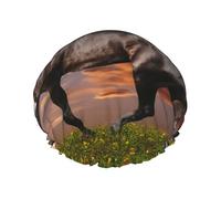 Horse Running On The Grassland Double Layer Elastic Waterproof Shower Cap Reusable Bath Cap