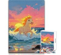 Horse Running through Ocean Waves at Sunset 1000 Piece Jigsaws Learning Game for Skill Practice Thoughtful Gift for Happy Moments Size 38x26cm