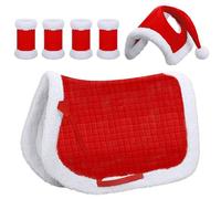 Horse Saddle, 6Pcs/Set Christmas Costumes Includes Christmas Santa Red Horse Hat, 4pcs Leg Wraps & Saddle, Soft Thick Plush Xmas Costumes for Horses Decor