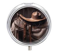 Horse Saddle with A Cowboy Hat Pill Box Mini Pill Case Pocket Pill Case for Men Travel Pill Box Cute Pill Organizer 3 Compartment Medicine Pill Organizer Pill Container Pill Holder