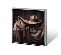 Horse Saddle with A Cowboy Hat Square Lapel Pin Women's Novelty Buttons & Pins Metal Badge Cute Brooch Pin Retro Pinback Badge Fashion Bag Pins for Hat Backpacks Tie Suit Wedding Party Accessory