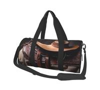 Horse Saddle with a Cowboy Hat Wild Duffle Bag for Women Men Personal Item Travel Bag Canvas Weekender Overnight Bag Lightweight Sports Tote Gym Bag Carry On Luggage Bag, Black, One Size