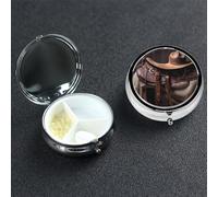 Horse Saddle with a Cowboy Hat Wild Pill Box 3 Compartment Pill Case for Purse or Pocket Small Medicine Organizer with Mirror Travel Pillbox Decorative Metal Vitamin Container Unique Gift