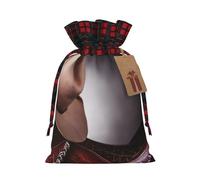 Horse Saddle With A Cowboy Hat Wild Print Christmas Drawstring Linen Gift Bags Reusable Fabric Bags With Tags For Christmas Gifts