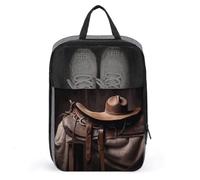 Horse Saddle with A Cowboy Hat Wild Shoe Bag Travel Shoe Organizer Water-Resistant Shoe Pouch with Zipper Sneaker Dust Bag, gray, One Size, Modern