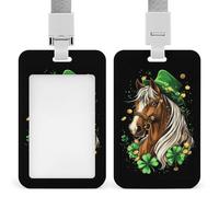 Horse Shamrock on St Day Patricks Funny ID Badge Holder with Lanyard Name Card Holders for Work Nurse Teacher