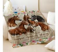 Horse Silhouette Floral Printed Flannel Blanket, Cozy Country Style Throw Blanket for Bed & Sofa, Ideal for Home Decor & Travel (01,200x200cm)