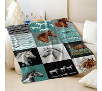 Horse Silhouette Floral Printed Flannel Blanket, Cozy Country Style Throw Blanket for Bed & Sofa, Ideal for Home Decor & Travel (04,100x150cm)