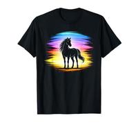Horse Silhouette Rainbow Brushstroke Colorful Horse Riding T-Shirt