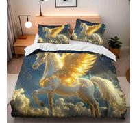 Horse Single Duvet Cover Set, Abstract Animal In The Starry Sky, White Horse Kid's Duvet Cover 150x200cm, Beddding Sets Microfiber 3 Piece Comforter Covers Set with Zipper Closure with 2 Pillowcase