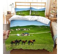 Horse Single Duvet Cover Sets Farm Animals Bedding Single Bed Set 3D Print Ultra Soft Microfiber Quilt Cover 155 x 220 with Zipper Closure and 2 Pillowcases D-2874