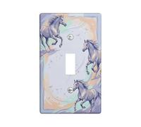 Horse Single Light Switch Cover Plate, Fanciful Nature Swirl Grass Spring Blue Plastic Standard Size Wall Switch Plates Accents for Home Living Room New Apartment Decor (Single)