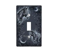 Horse Single Light Switch Cover Plate, Mystical Gothic Deer Rose None Black Plastic Standard Size Decorative Wall Plates for Home Living Room New Apartment Decor (Single)