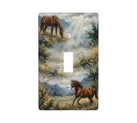 Horse Single Light Switch Cover Plate, Nature Rustic Mountain Grass Summer Brown Plastic Standard Size Toggle Light Switch Cover for Home Living Room New Apartment Decor (Single)
