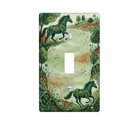 Horse Single Light Switch Cover Plate, Nature Rustic Trees Grass Spring Green Plastic Standard Size Wall Switch Plates Accents for Home Living Room Bedroom Bathroom Decor (Single)
