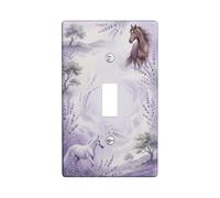 Horse Single Light Switch Cover Plate, Romantic Nature-Inspired Lavender Trees Spring Violet Plastic Standard Size Switch Plate Decorative for Home Living Room Bedroom Bathroom Decor (Single)