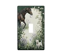 Horse Single Light Switch Cover Plate, Rustic Nature Dog Lavender Summer Green Plastic Standard Size Toggle Light Switch Cover for Living Room Bedroom Home Office Decor (Single)