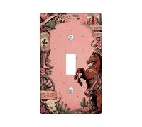 Horse Single Light Switch Cover Plate, Western Vintage Cowboy Cactus Summer Peach Plastic Standard Size Wall Switch Plates Accents for Home Living Room New Apartment Decor (Single)