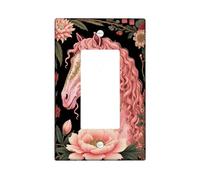 Horse Single Rocker Light Switch Cover, Fanciful Floral Flower Leaf None Peach Plastic Standard Size Decorative Wall Plates for New Apartment Home Bedroom Office Decor