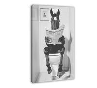 Horse Sitting on The Toilet Reading A Newspaper, Funny Bathroom Wall Art, Retro Animals, Toilet Humor Print, Cute Horse, Ai Art-1