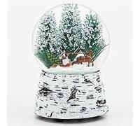 Horse Sleigh Snow 5.5 Inch Resin Musical Glitterdome Water Globe Plays Over the River