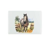 Horse Small Glass Worktop Saver - Shire Horse Portrait Scene - Smooth Kitchen Chopping/Cutting Board Worktop Protector with Non-Slip Feet 28.5cm x 20cm (11" x 8")