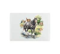 Horse Small Glass Worktop Saver - Shire Horse River Walk Scene - Smooth Kitchen Chopping/Cutting Board Worktop Protector with Non-Slip Feet 28.5cm x 20cm (11" x 8")