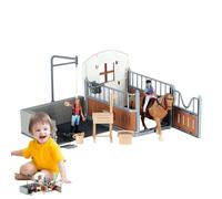 Horse Stable Model | Farm Animal Fence Figurines | Playset Gift For Boys Girls Birthday Easter | Realistic Horses Toy Set With Barn Accessories For Pretend Play Collection Children's Day Decor Fun