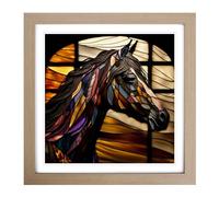 Horse Stained Glass Effect Framed Print | 18x18 Inch Oak Framed Wall Art | Ready to Hang | Modern Animal Picture | Living Room Bedroom Lounge Office