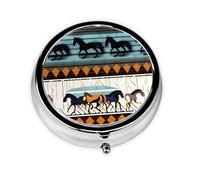 Horse Stripes Pattern A Round Mini Pillbox with Three Compartments for Storing Vitamins, Fish Oil, and Nutritional Supplements.