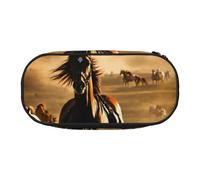 Horse Stripes Pattern Print Unisex Pencil Case Pouch - Compact Design for Pencils, Small Items - Double-Headed Zipper