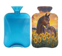 Horse Sunflower Hot Water Bottle with Cover, Spring Horse Flower 2L Hot Water Bag for Pain Relief, Neck Soft and Shoulder, Hand Feet Warmer, Hot and Cold Compress for Adult Kids
