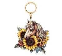 Horse Sunflower Keychain Holder Case Compatible with Air Tag, Cute Trackers Protective Cover with Keychain Ring, GPS Item Tag Finders Holder for Kid, Luggage, Key, Pets