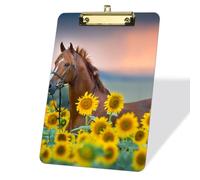 Horse Sunflowers Clipboards, Acrylic Standard A4 Letter Size Clipboard, Low Profile Gold Metal Clip Fashion Clipboard for Home Girl Desk Accessories Doctor Women Teacher Nurses - 9 x 12.5 in