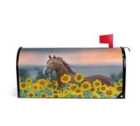 Horse Sunflowers Mailbox Covers Magnetic Standard Size 18"x 20.8" Post Box Mailbox Cover Magnetic Mailbox Wrap for Garden Yard Outdoor Decorations