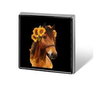 Horse Sunflowers Metal Brooches Square 1" Badge Decorative Lapel Pins Clothing Backpack Accessory Gift