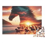 Horse Sunset Run Jigsaw Puzzle Animal 1000 Pieces Eco Friendly Paper Bundle for Adults 12+ Home Decor Puzzle 52x38cm/1000pcs